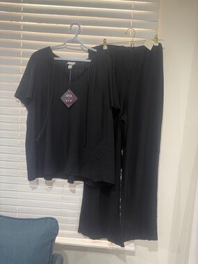 Ava & Viv Black Wide Leg Jumpsuit Set